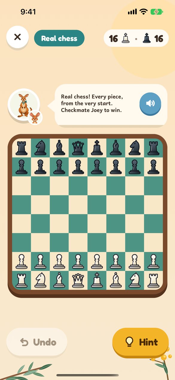 Rookaroo screenshot: Real games against Joey