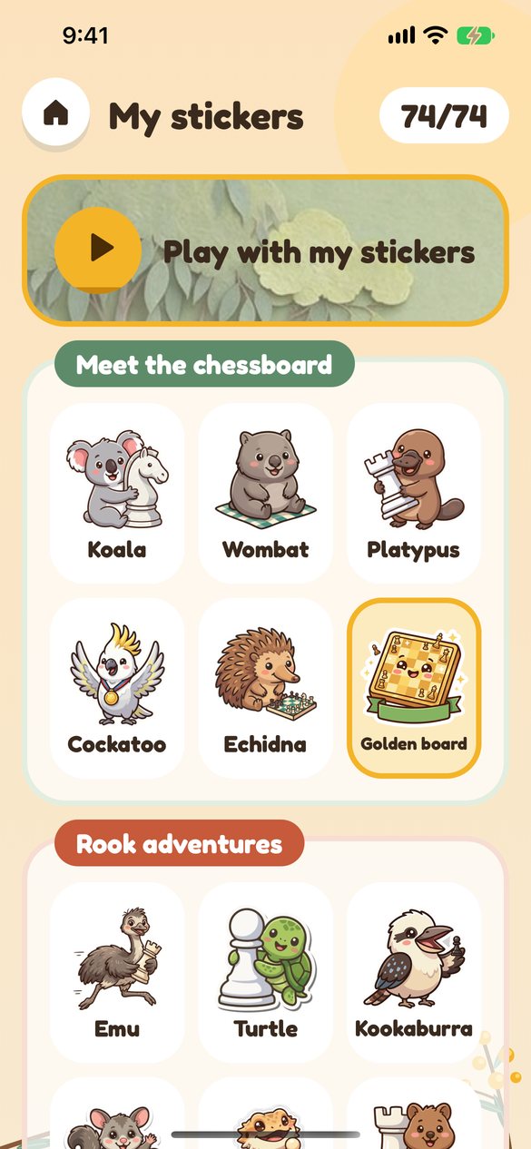 Rookaroo screenshot: A sticker for every lesson